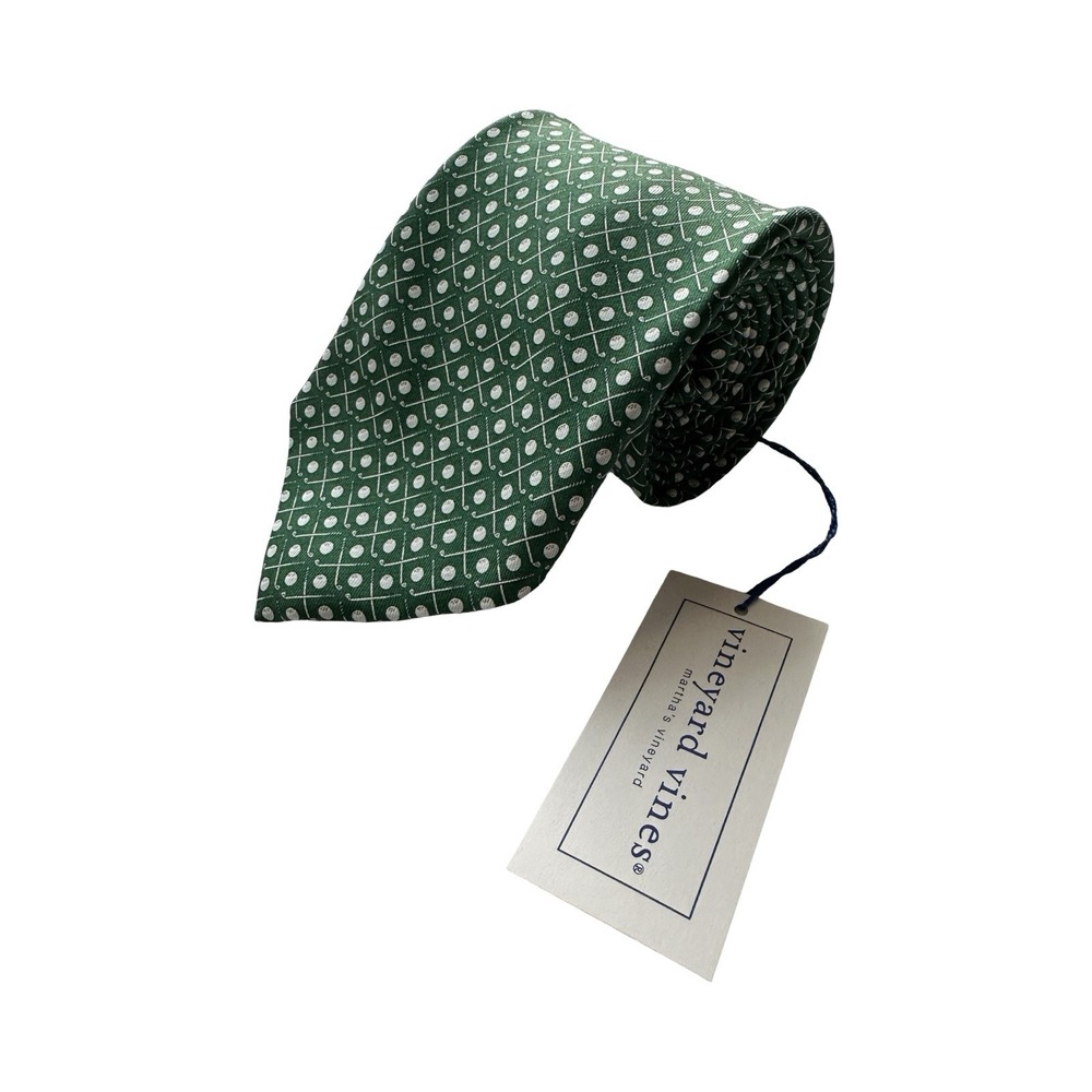 Vineyard Vines Green White Golf Ball AOP Pure Silk Tie 3.75 NWT